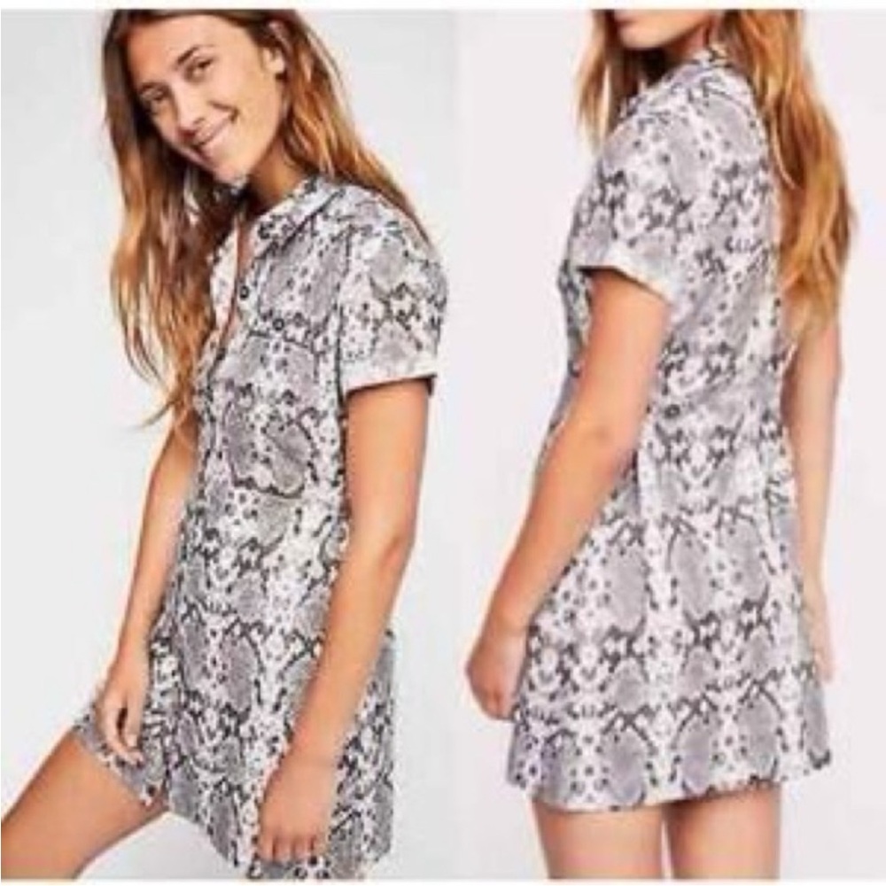 Free People  Boho  Linen-Cotton Snakeskin Summer Dress. Small. NWT.